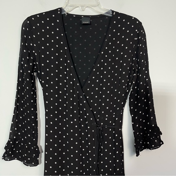 PINKO Georgette Polka Dot Wrap Long Maxi Dress Ruffled Lace Panel Black & White - Picture 10 of 16